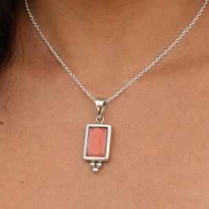 Vintage .925 Sterling Silver Mexican Coral Pendant PENDANT ONLY #0687